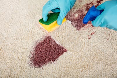 Cleaning a red stain on a carpet